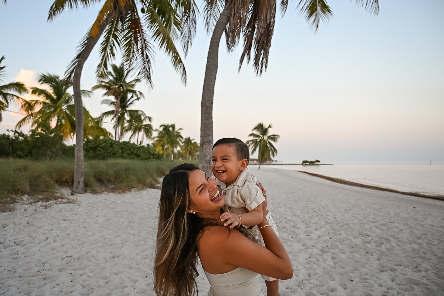 Mother and son laughing together